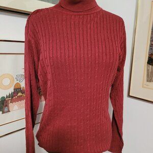 Ladies Red Cable Knit Silk Turtleneck Sweater
